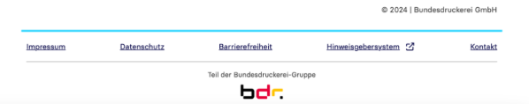 Ansicht eines Website-Screenshots der Informationen in der Fußzeile