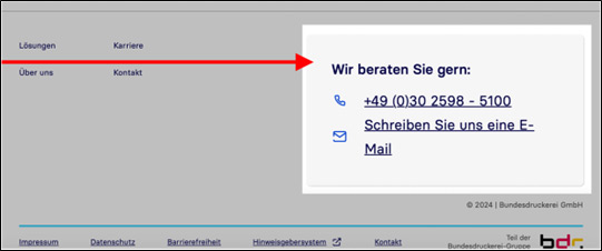 Ansicht eines Screenshots der Website mit hervorgehobenem Supportmodul.