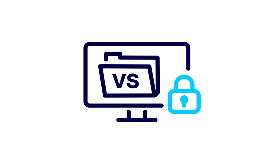 Piktogramm eines Monitors, auf dem ein digitaler Ordner mit Verschlusssachen (VS) Kennung abgebildet ist