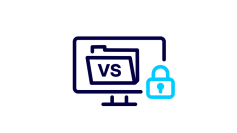 Piktogramm eines Monitors, auf dem ein digitaler Ordner mit Verschlusssachen (VS) Kennung abgebildet ist