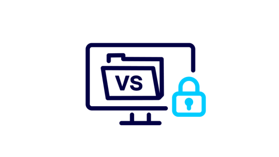 Piktogramm eines Monitors, auf dem ein digitaler Ordner mit Verschlusssachen (VS) Kennung abgebildet ist